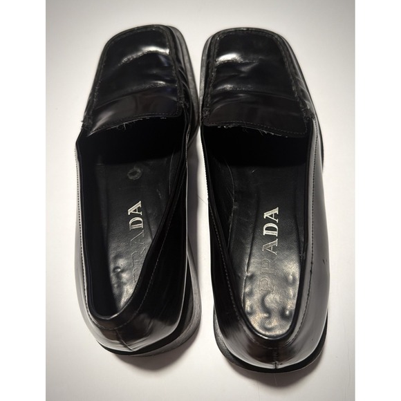 Prada Shoes - PRADA Square-Toe Loafer Casual Pumps Block Heel Black Size 6.5